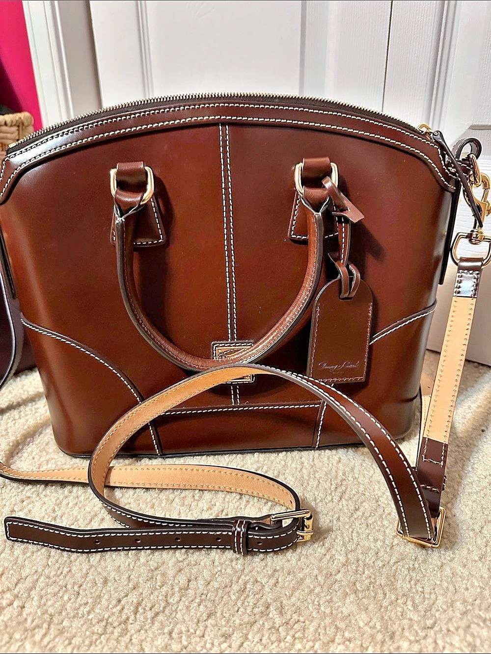Dooney & Bourke Florentine Leather Domed Satchel Brown